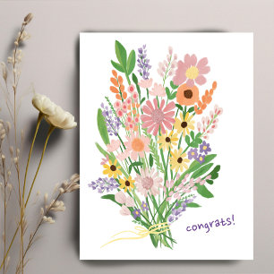 Carte Postale Fleurs sauvages Peintes à la main Gouache colorée 