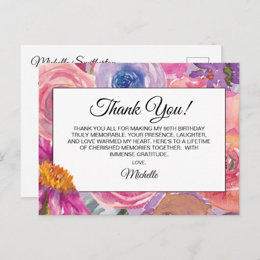 Carte Postale Fleurs sauvages rose pourpre 90e anniversaire Merc (Devant / Derrière)