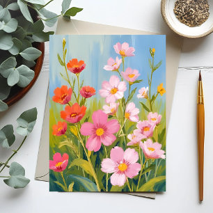 Carte Postale Fleurs sauvages roses   Peinture florale à l'aquar