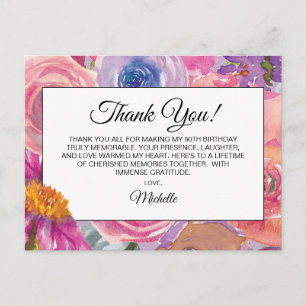 Carte Postale Fleurs sauvages roses violettes 90e anniversaire M