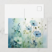 Carte Postale Fleurs sauvages sur un aquarelle bleu doux (Devant / Derrière)