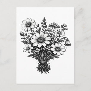 Carte Postale Fleurs sauvages vintage art botanique floral linog