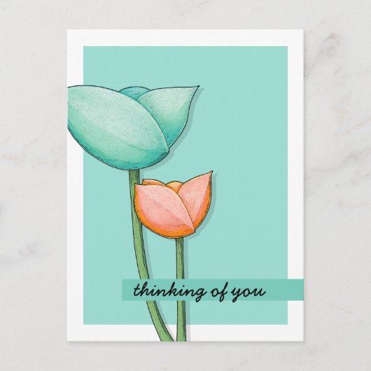 Carte postale Fleurs simples sarcelle orange (Devant)