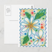 Carte Postale Fleurs Springtime Dessin Retro Psychedelic Daisy (Devant / Derrière)