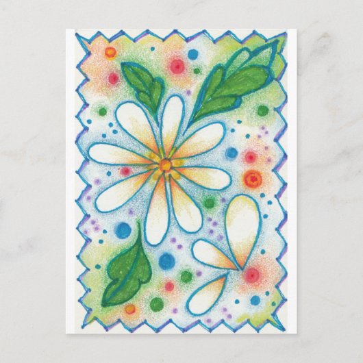 Carte Postale Fleurs Springtime Dessin Retro Psychedelic Daisy (Devant)