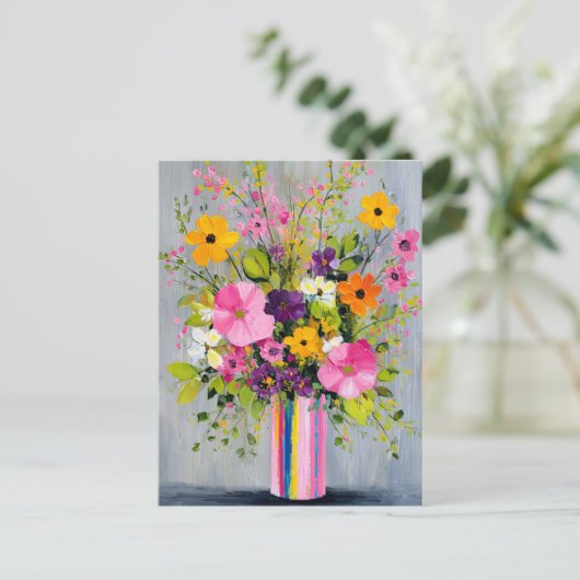 Carte Postale Fleurs texturées dans un vase (Debout devant)