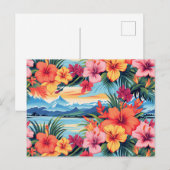 Carte Postale Fleurs tropicales colorées et paysage (Devant / Derrière)