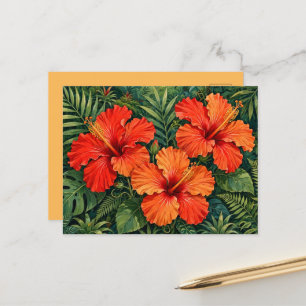 Carte Postale Fleurs tropicales de jungle d'hibiscus orange luxu
