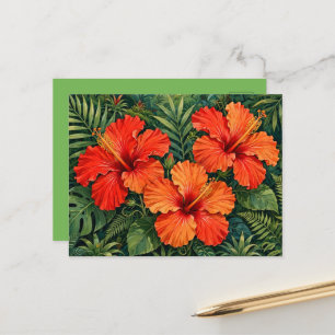 Carte Postale Fleurs tropicales de jungle d'hibiscus orange luxu