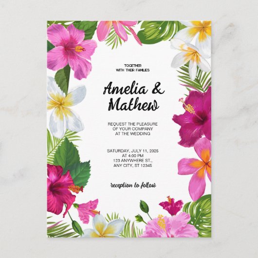 Carte Postale Fleurs tropicales dynamiques Mariage (Devant)