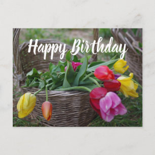 Carte Postale Fleurs Tulip Bouquet rustique Joyeux anniversaire