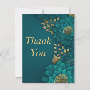 Carte Postale Fleurs turquoises or Feuilles foncé Turquoise Cart