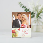Carte Postale Fleurs vert rouge + papillon mariage merci (Debout devant)