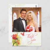 Carte Postale Fleurs vert rouge + papillon mariage merci (Devant / Derrière)