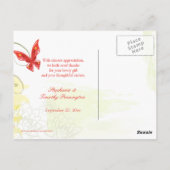 Carte Postale Fleurs vert rouge + papillon mariage merci (Dos)