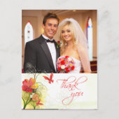 Carte Postale Fleurs vert rouge + papillon mariage merci (Devant)