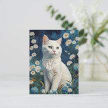 Fleurs vintages de chats blancs Portrait bleu Van