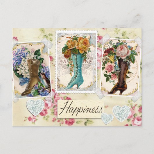Carte Postale Fleurs vintages en Bottes (Devant)