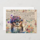 Carte Postale Fleurs vintages et hibou (Devant / Derrière)