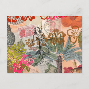 Carte Postale Fleurs vintages Hula Colorful Hawaiian Tropical