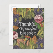 Carte Postale Fleurs Vintages modernes Thanksgiving avec message (Devant / Derrière)