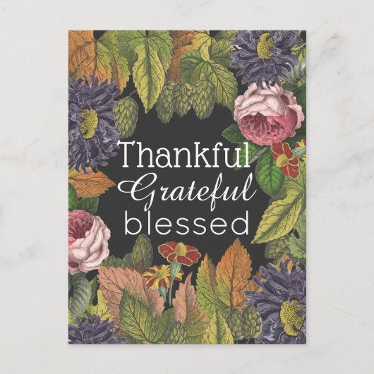 Carte Postale Fleurs Vintages modernes Thanksgiving avec message (Devant)