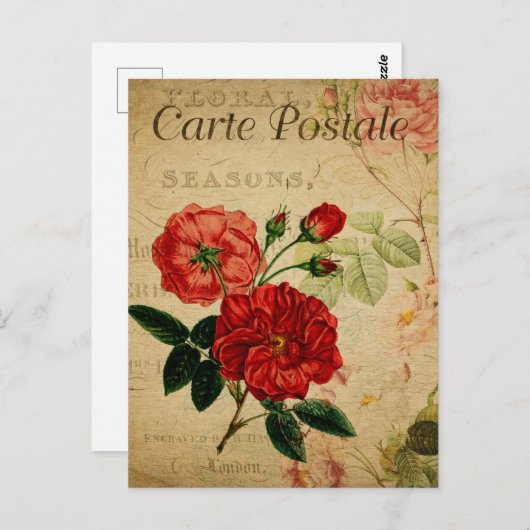 Carte Postale Fleurs Vintages rouges (Devant / Derrière)