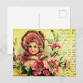 Carte Postale Fleurs Vintages Victoriennes Rose (Devant / Derrière)