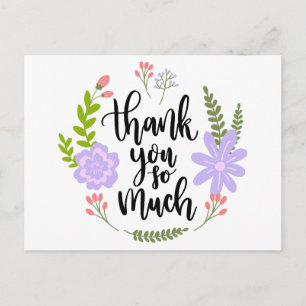 Carte Postale Fleurs violettes de Merci floral et Feuilles verts