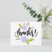 Carte Postale Fleurs violettes de Merci floral et Feuilles verts (Debout devant)