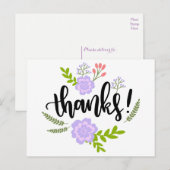 Carte Postale Fleurs violettes de Merci floral et Feuilles verts (Devant / Derrière)