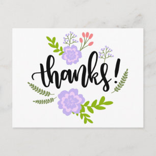 Carte Postale Fleurs violettes de Merci floral et Feuilles verts