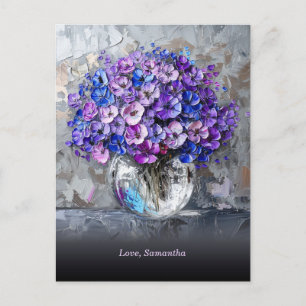Carte Postale Fleurs Violettes et Bleues Élégantes Personnalisée