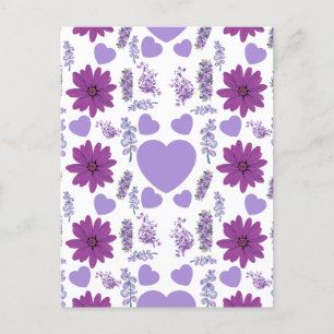 Carte Postale Fleurs violettes et coeur transparent motif
