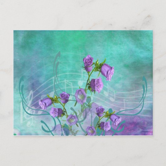 Carte Postale Fleurs violettes et notes musicales (Devant)