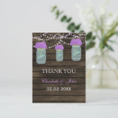 Carte Postale Fleurs violettes Mason Jars Grange Mariage en bois (Debout devant)