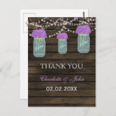 Carte Postale Fleurs violettes Mason Jars Grange Mariage en bois (Devant / Derrière)