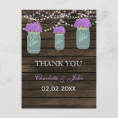 Carte Postale Fleurs violettes Mason Jars Grange Mariage en bois (Devant)