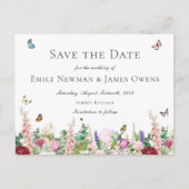 Carte Postale Fleurs violettes roses avec papillons Enregistrer  (Devant)