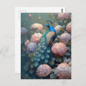 Carte Postale Fleurs Whimsical Peacock rose Hydrangea (Devant / Derrière)