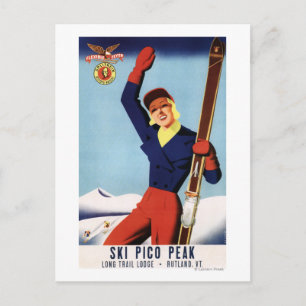 Carte Postale Flexible Flyer Pin-Up Skiing Girl