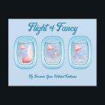 Carte Postale Flight of Fancy-Pigs Flying Past Airplane Window P<br><div class="desc">Embark on the Flight of Fancy and fly towards impossible dreams. For more uplifting and fun flying pig products and gifts shop www.zazzle.com/pigsofafeather. Give me an oink via Zazzle chat with any questions or comments and follow instagram.com/pigsofafeather</div>