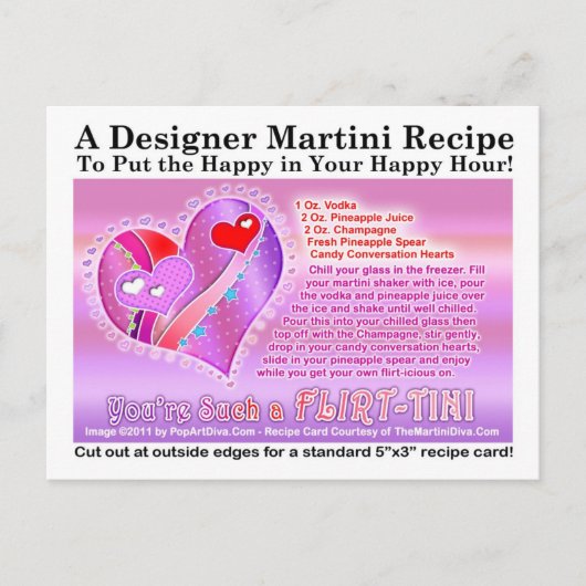 Carte postale Flirt-Tini Valentine Martini Recette (Devant)