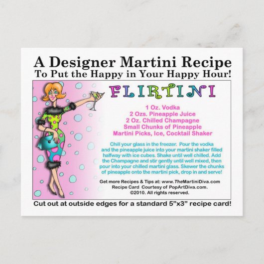 Carte postale Flirtini Martini Recette (Devant)
