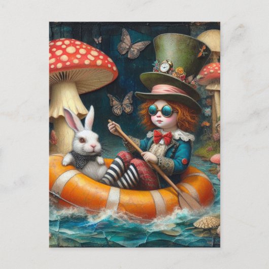Carte Postale Float Trip Alice White Rabbit collage encaustique (Devant)
