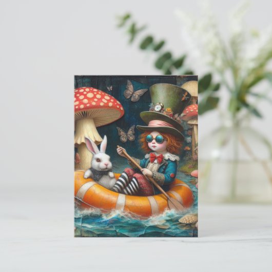 Carte Postale Float Trip Alice White Rabbit collage encaustique (Debout devant)