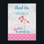 Carte Postale Flocking Fablocking Pink Flamant rose Pun Party Me<br><div class="desc">Un parti vous remercie carte postale avec une illustration graphique d'un flamant rose. Texte dit : Merci d'être si Flocking Fabuleux. Des rayures de chevrons roses dessinées à la main le long du fond. Un message à l'arrière duquel vous pouvez personnaliser.</div>