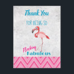Carte Postale Flocking Fablocking Pink Flamant rose Pun Party Me<br><div class="desc">Un parti vous remercie carte postale avec une illustration graphique d'un flamant rose. Texte dit : Merci d'être si Flocking Fabuleux. Des rayures de chevrons roses dessinées à la main le long du fond. Un message à l'arrière duquel vous pouvez personnaliser.</div>