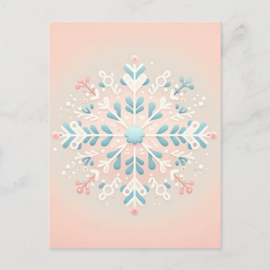 Carte Postale Flocon de neige rose Charme bébé fille douche Invi (Devant)