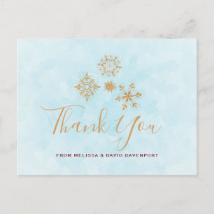 Carte Postale Flocons de neige dorés Noël Merci